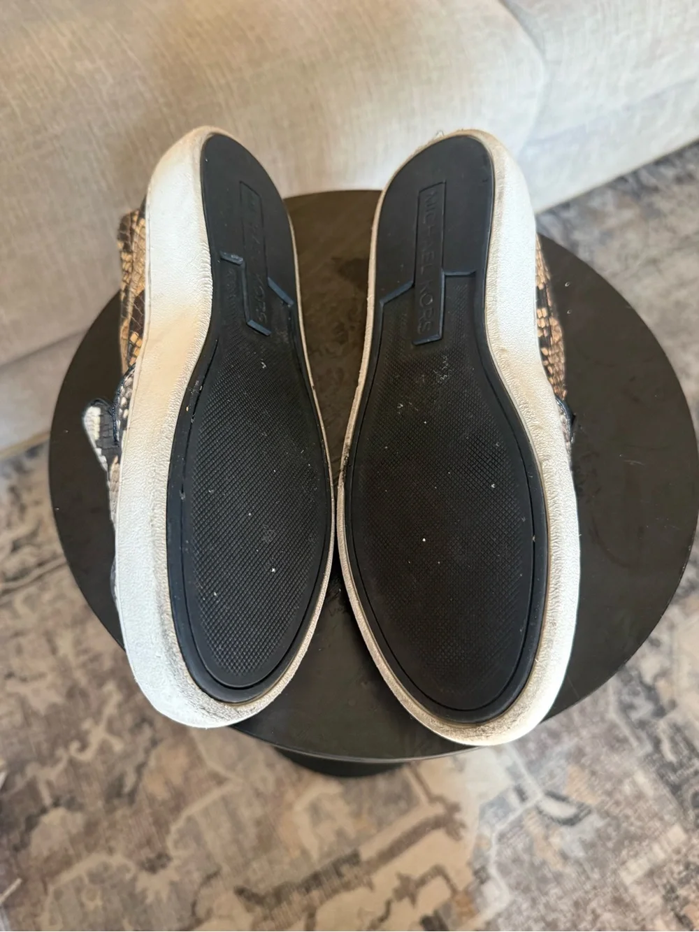 Michael Kors Black & Cream Snake-Print Slip-On Sneakers SZ 7